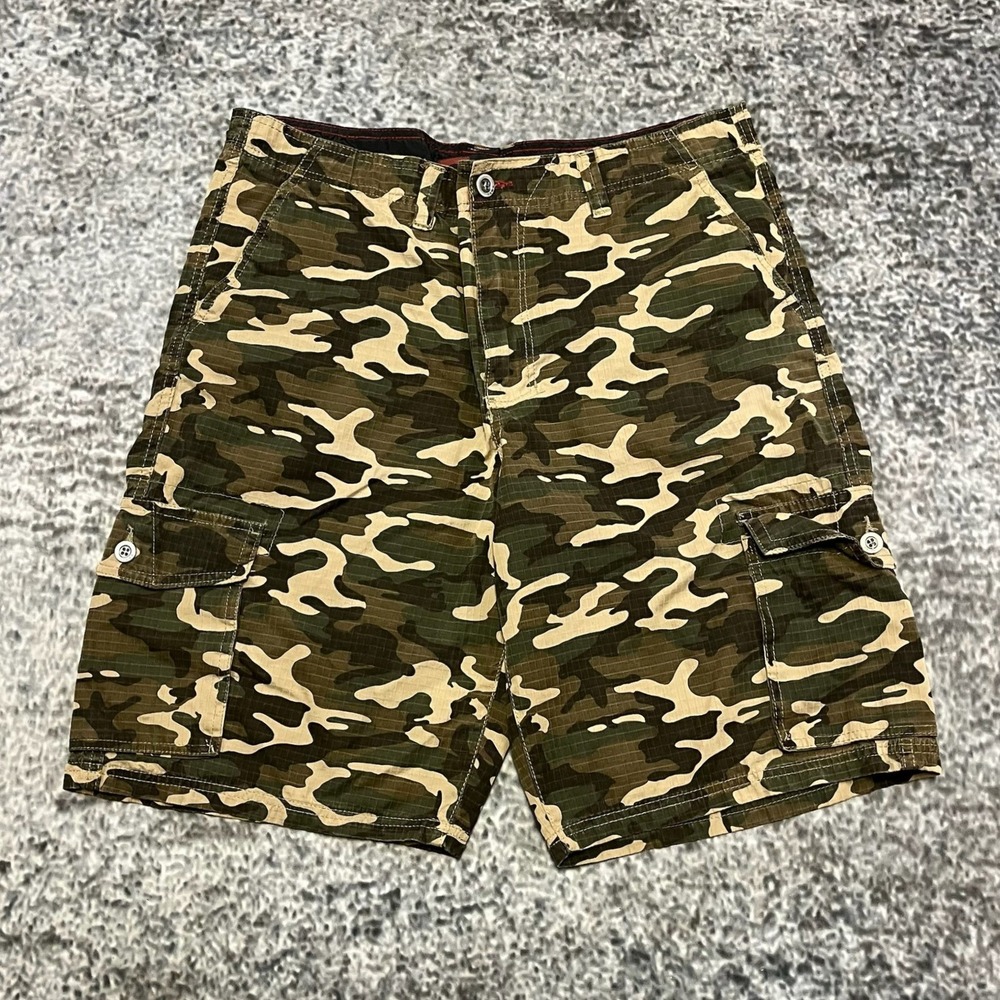 Tony Hawk Camo Cargo Shorts Mens 36 Green Brown Baggy Skater Utility Grunge Y2K